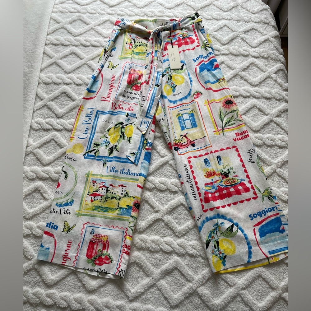 Vibrant Italian Print Wide Leg Pants